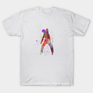 Cricket player batsman silhouette in watercolor T-Shirt